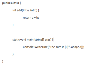 C# code which adds two numbers.