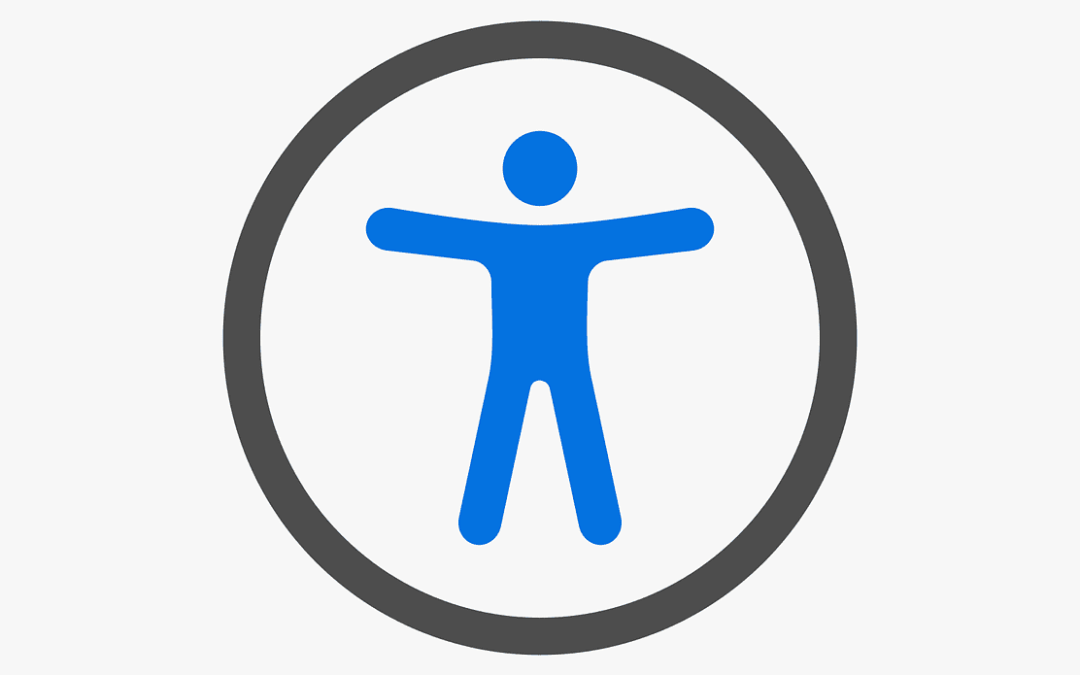 The symbol for universal access. It's a blue man within a black circle. Image is obtainable on Pixabay and is used according to their license.