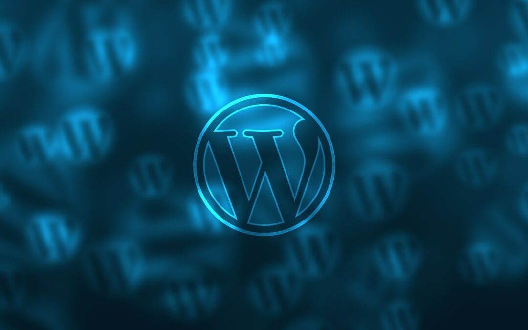 The WordPress logo with a dark blue background.