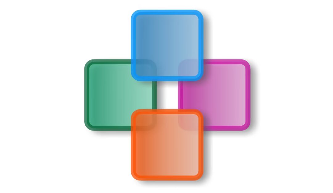 SEO Optimized Images. Here are four squares each of which overlaps with another square. The squares are blue, green, pink and orange.