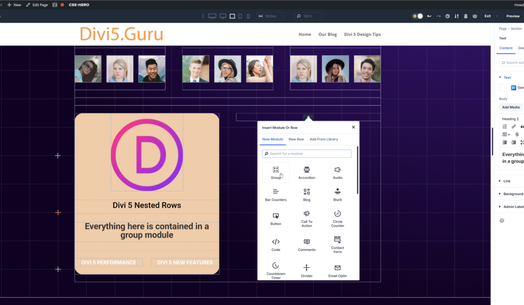 Divi 5 group modules and nested rows