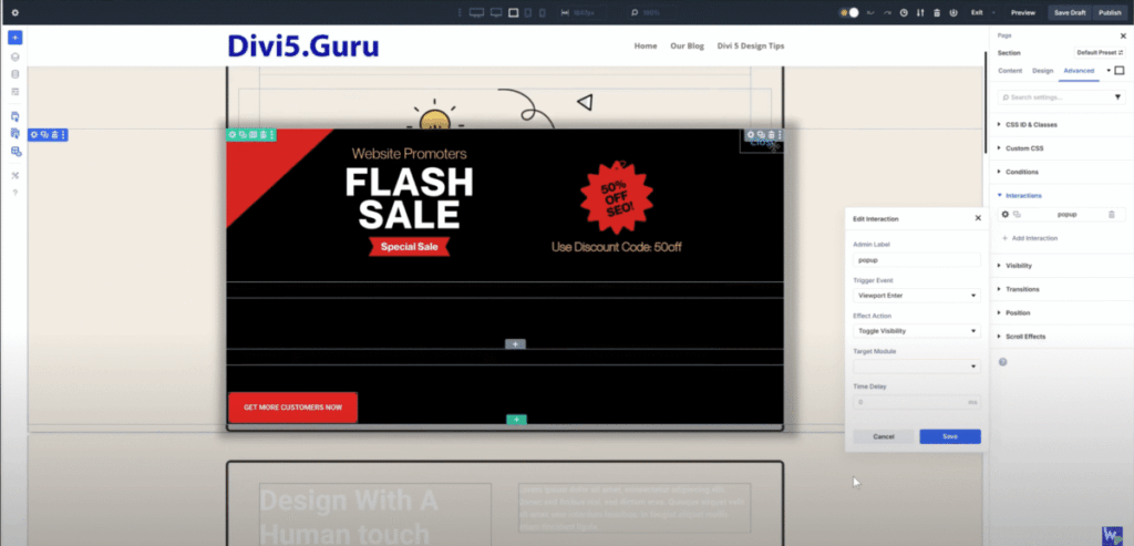 The close button on this popup also utilizes Divi 5 interactions.