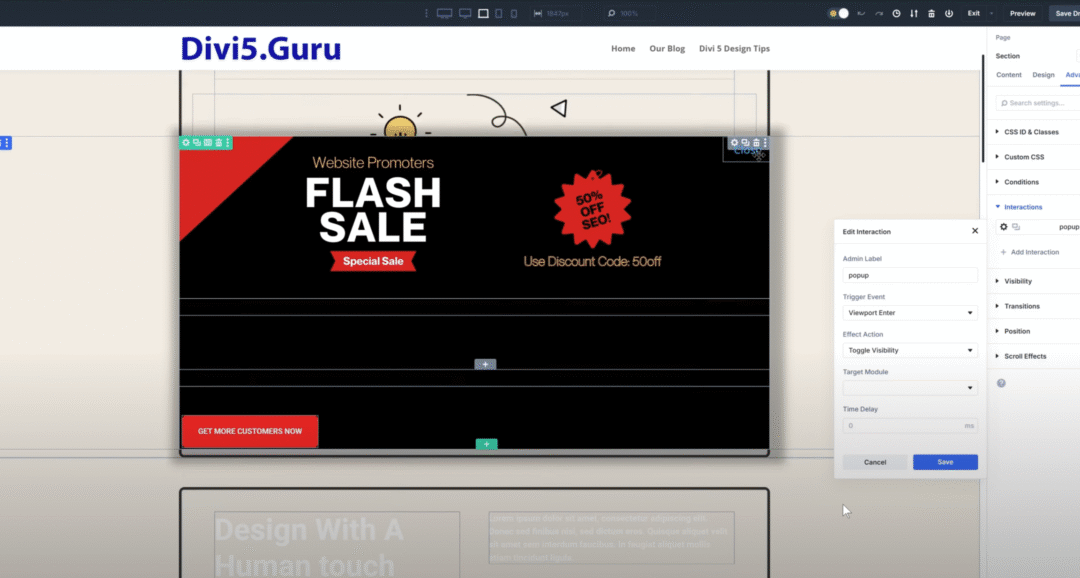 The close button on this popup also utilizes Divi 5 interactions.
