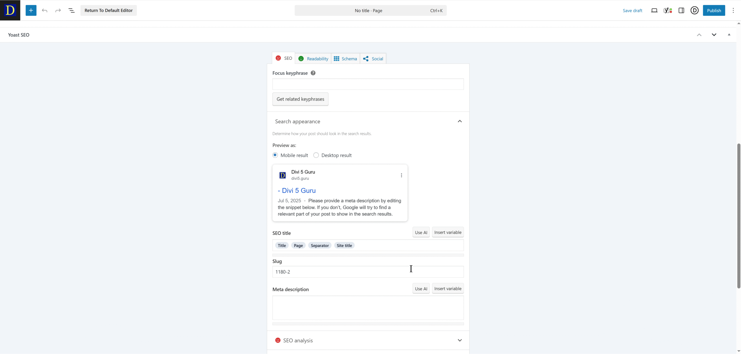 If using Yoast SEO it will appear at the bottom of the screen here.